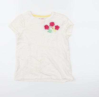 F&F Girls White   Basic T-Shirt Size 5-6 Years  - flowers