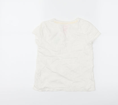 F&F Girls White   Basic T-Shirt Size 5-6 Years  - flowers