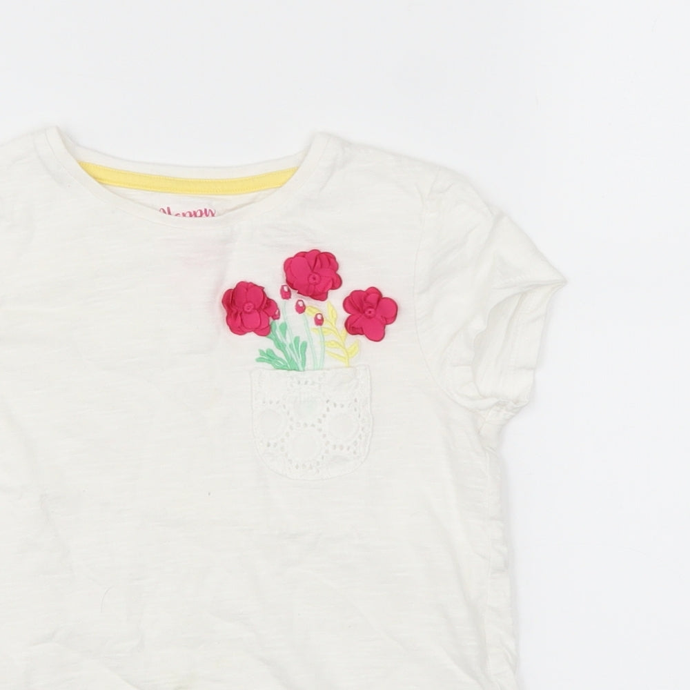 F&F Girls White   Basic T-Shirt Size 5-6 Years  - flowers