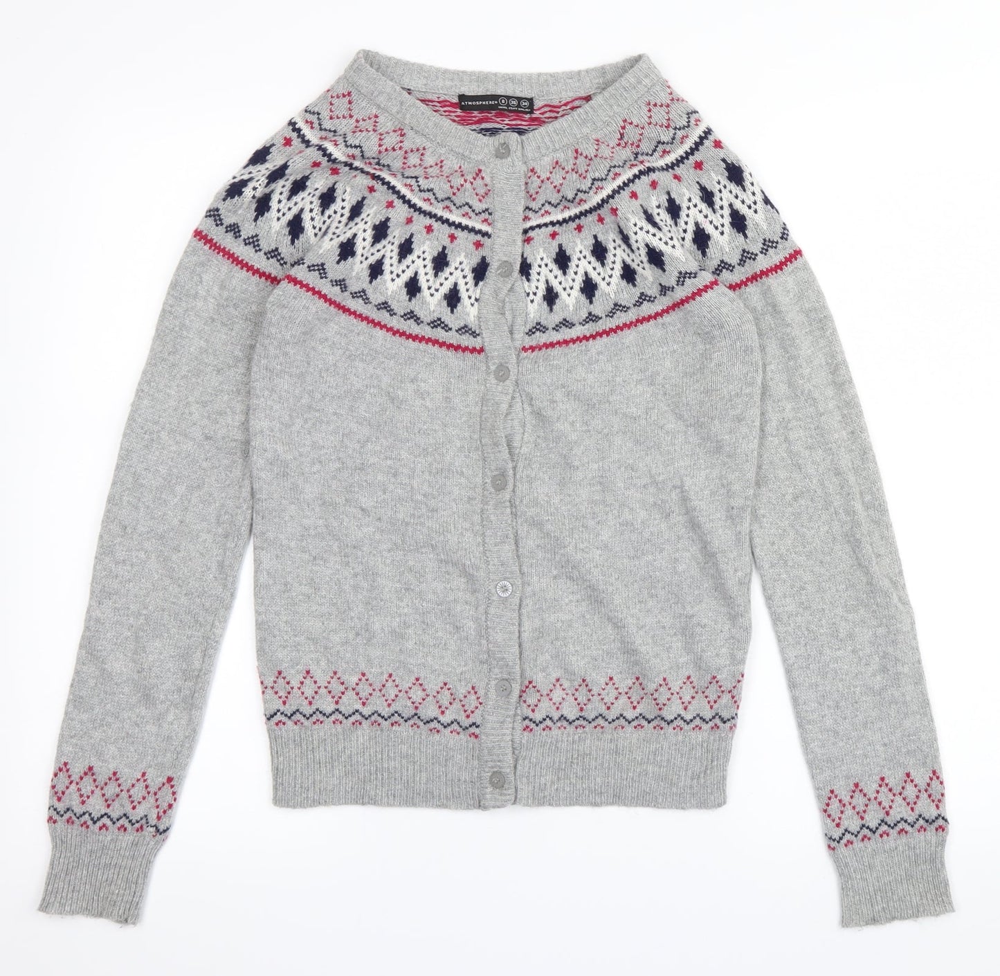 Atmoshpere Womens Grey Argyle/Diamond  Cardigan Jumper Size 8