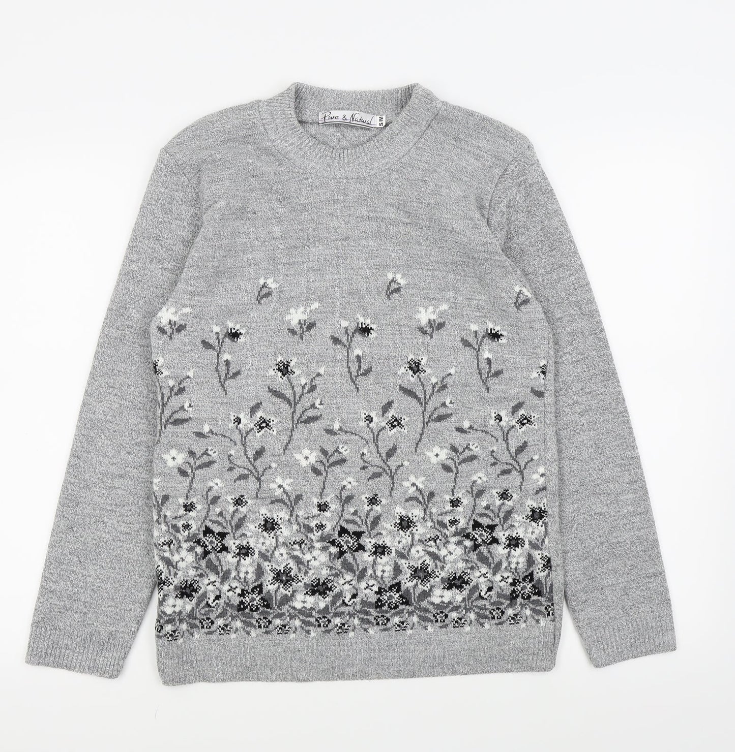 pure and natural Womens Grey Floral  Pullover Jumper Size M