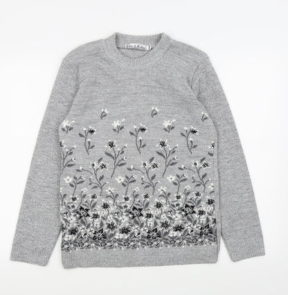 pure and natural Womens Grey Floral  Pullover Jumper Size M