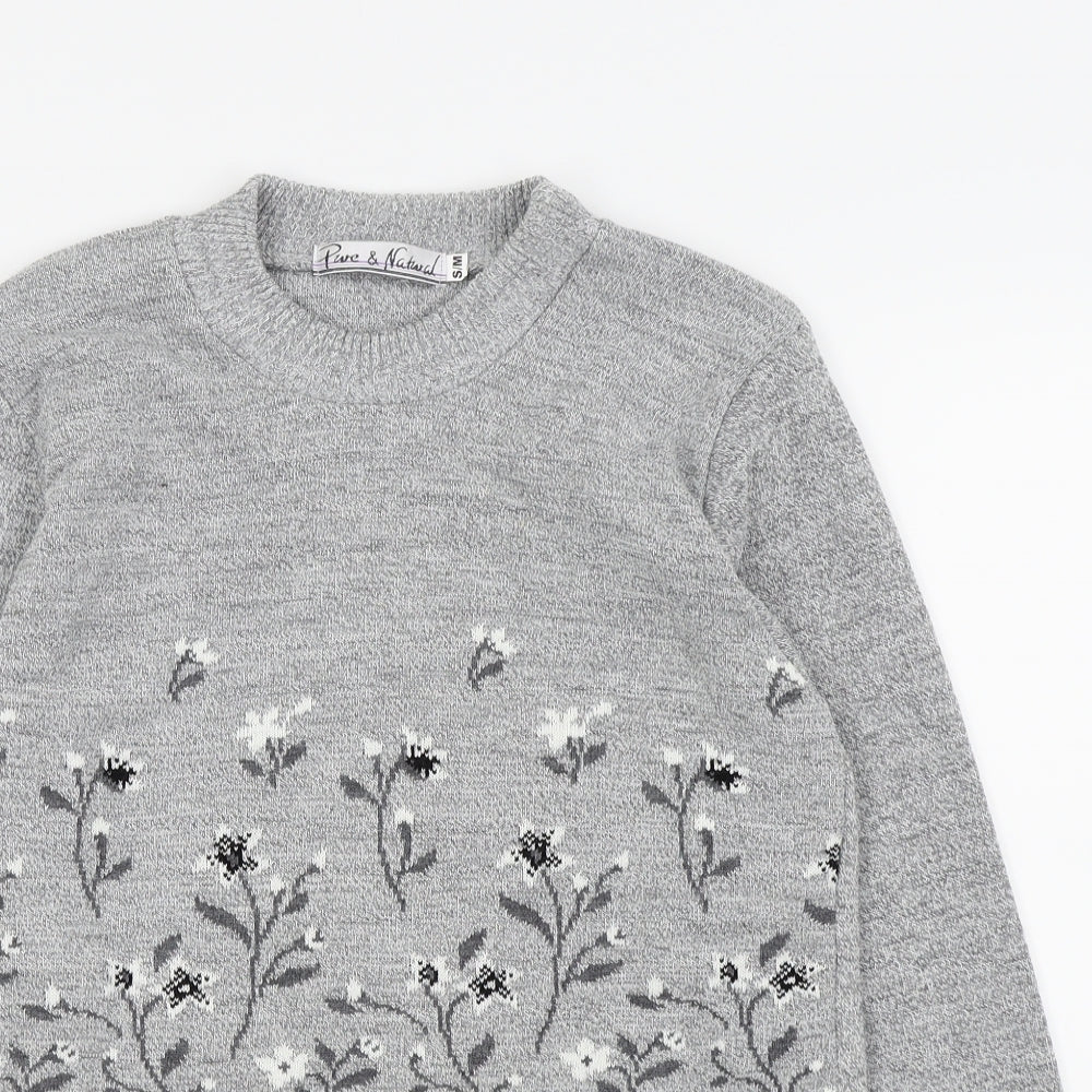 pure and natural Womens Grey Floral  Pullover Jumper Size M