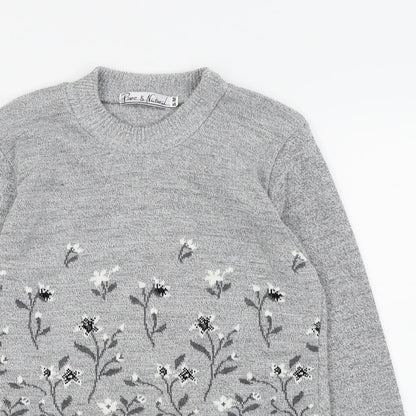 pure and natural Womens Grey Floral  Pullover Jumper Size M