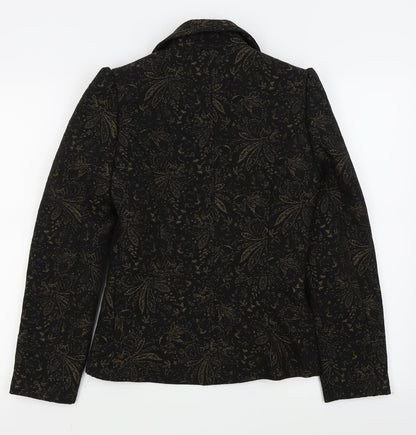 fae brains Womens Black Floral  Jacket Blazer Size 8