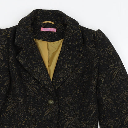 fae brains Womens Black Floral  Jacket Blazer Size 8