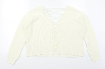 Miss Selfridge Womens White   Pullover Jumper Size 8  - Lace corset back