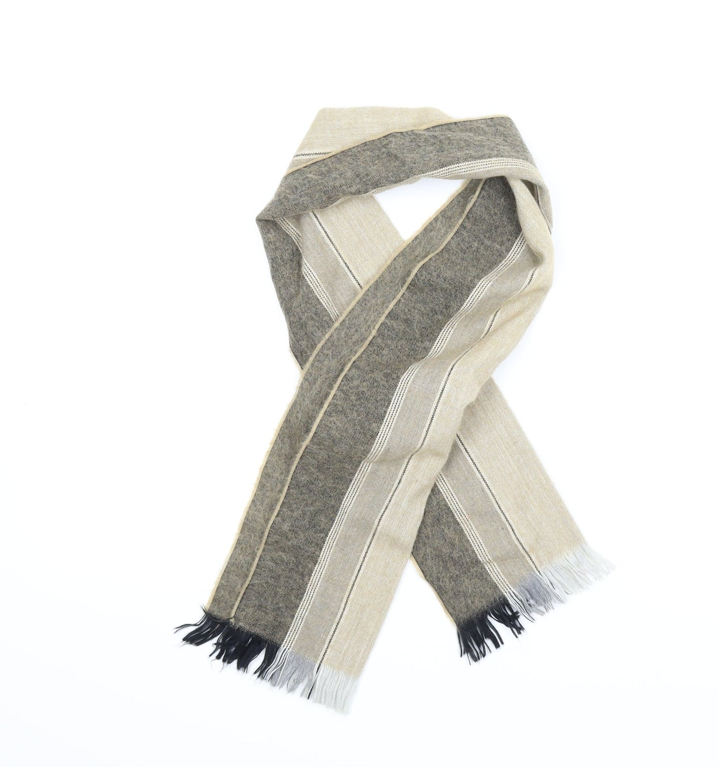 Francois Duchamps Mens Beige Striped  Scarf  One Size