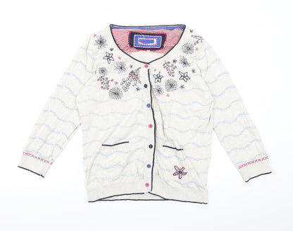 Preworn Womens Beige Floral Knit Cardigan Jumper Size 12