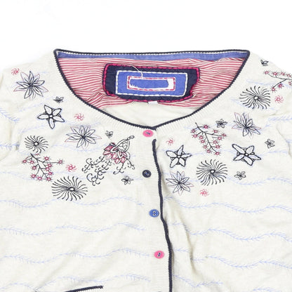 Preworn Womens Beige Floral Knit Cardigan Jumper Size 12