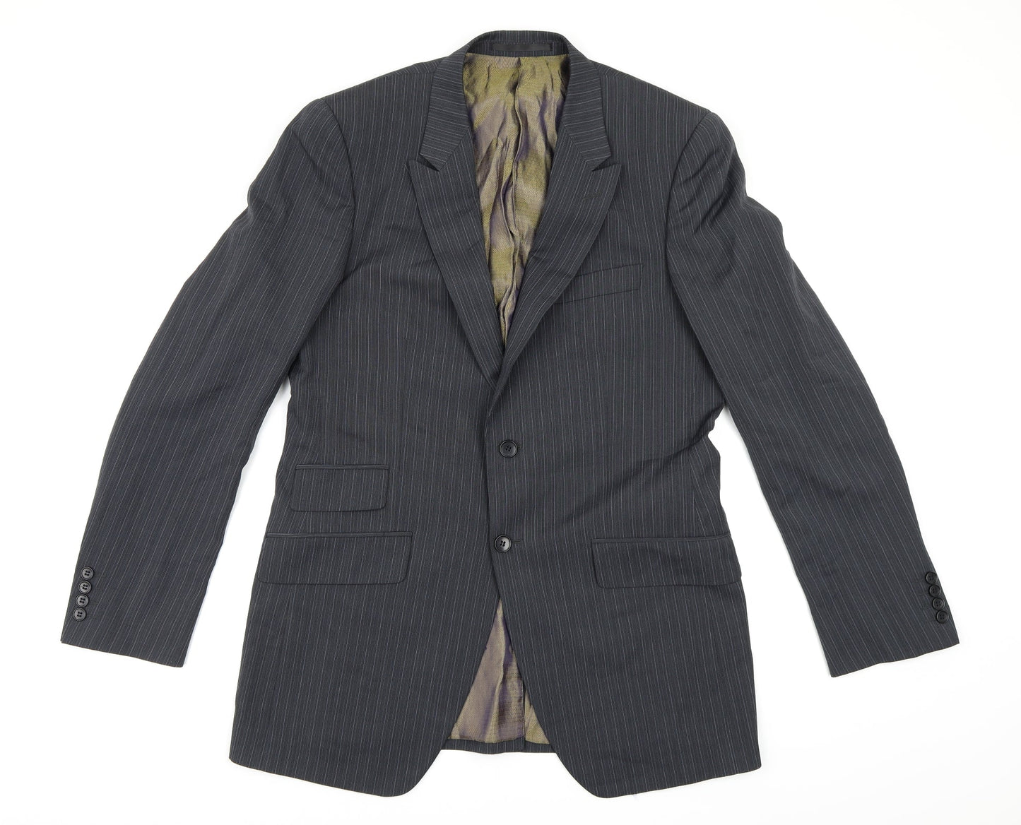 Autograph Mens Grey Striped Rayon Jacket Suit Jacket Size 40