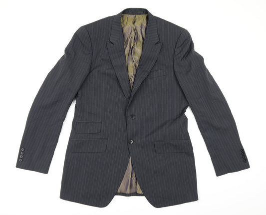 Autograph Mens Grey Striped Rayon Jacket Suit Jacket Size 40