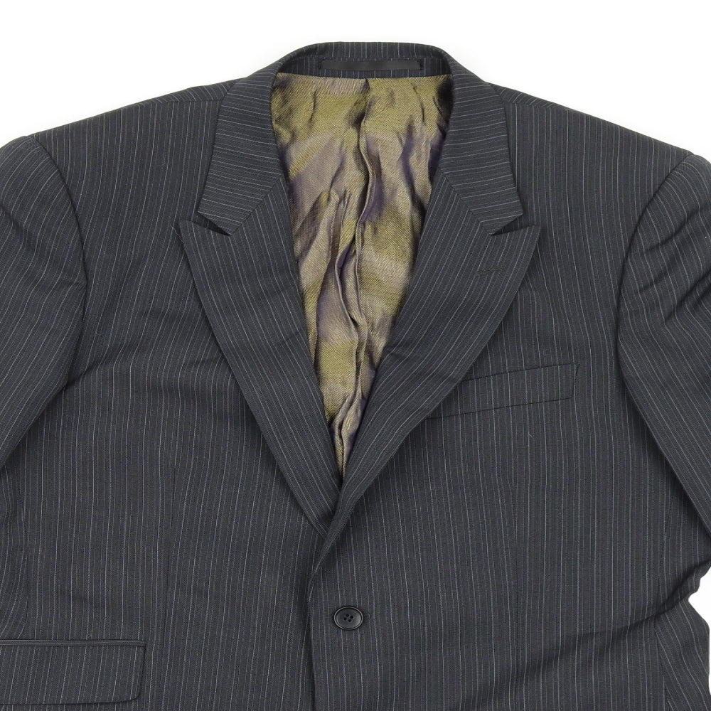 Autograph Mens Grey Striped Rayon Jacket Suit Jacket Size 40