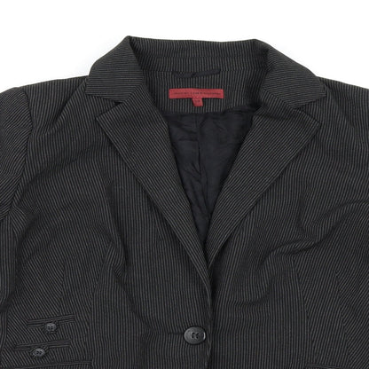 Rocha John Rocha Womens Black Striped Rayon Jacket Blazer Size 14