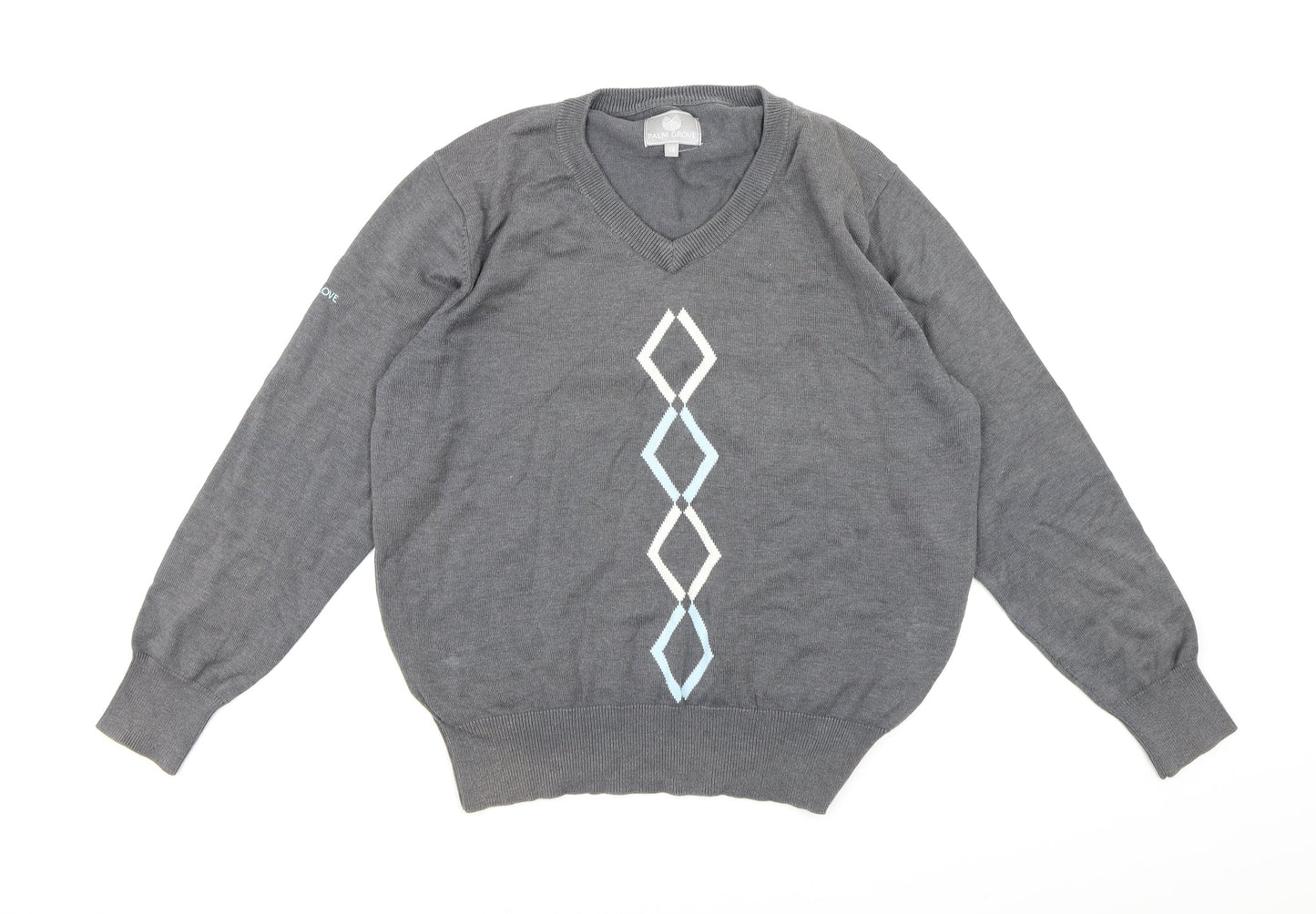 Palm Grove Womens Grey Check Knit Pullover Jumper Size 14
