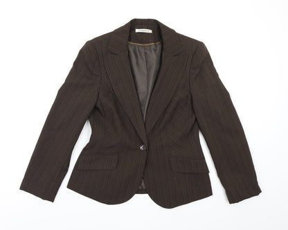George Womens Brown Striped Rayon Jacket Blazer Size 10