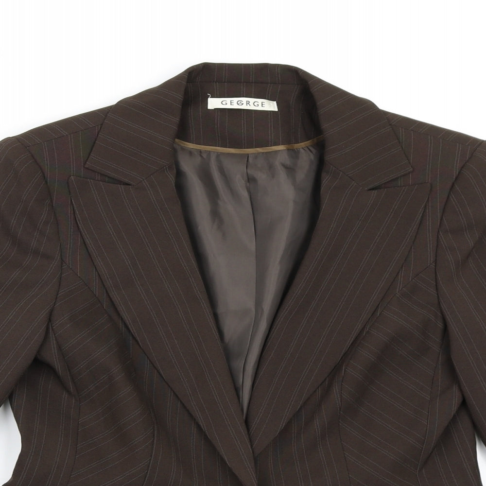 George Womens Brown Striped Rayon Jacket Blazer Size 10
