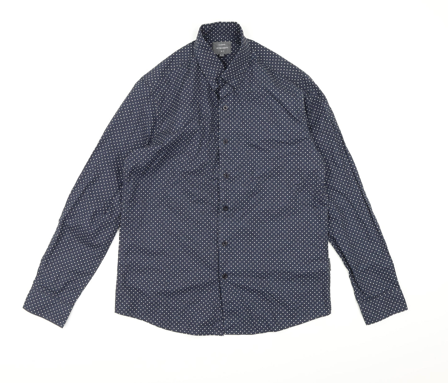 Mens UK Size M Peter Werth Blue  Button-Up Long Sleeve Casual Shirt