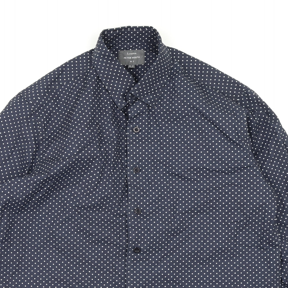 Mens UK Size M Peter Werth Blue  Button-Up Long Sleeve Casual Shirt