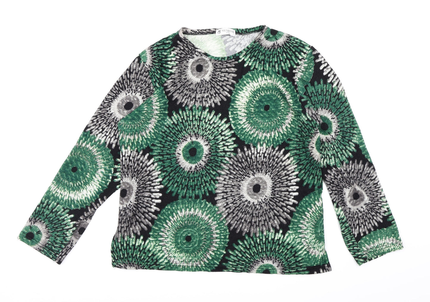 yeshini Womens Green Floral Knit Pullover Jumper Size M