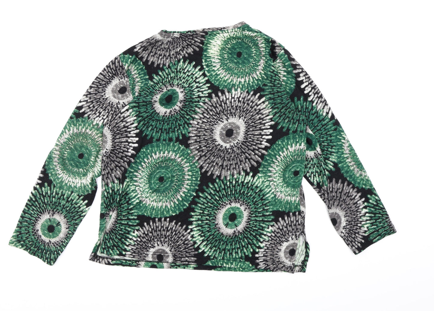 yeshini Womens Green Floral Knit Pullover Jumper Size M