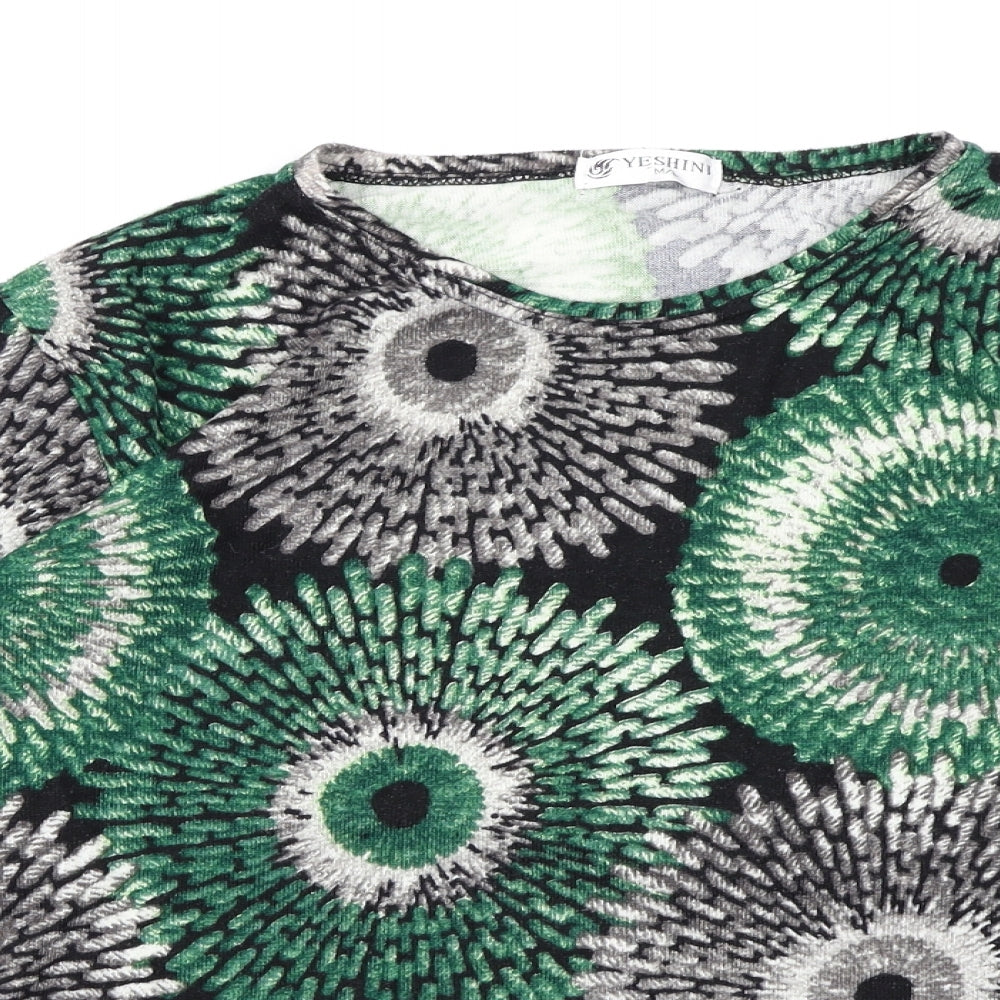 yeshini Womens Green Floral Knit Pullover Jumper Size M