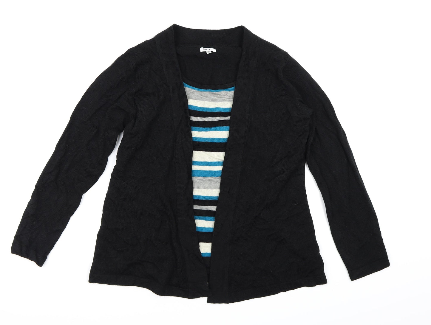 Text Womens Black Striped Knit Pullover Jumper Size S