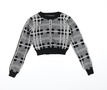 Primark Womens Grey Check Knit Pullover Jumper Size 6