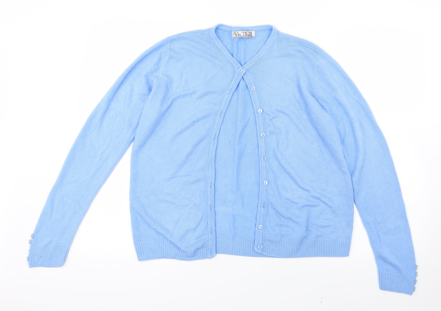 Pure & Natural Womens Blue  Knit Cardigan Jumper Size 14