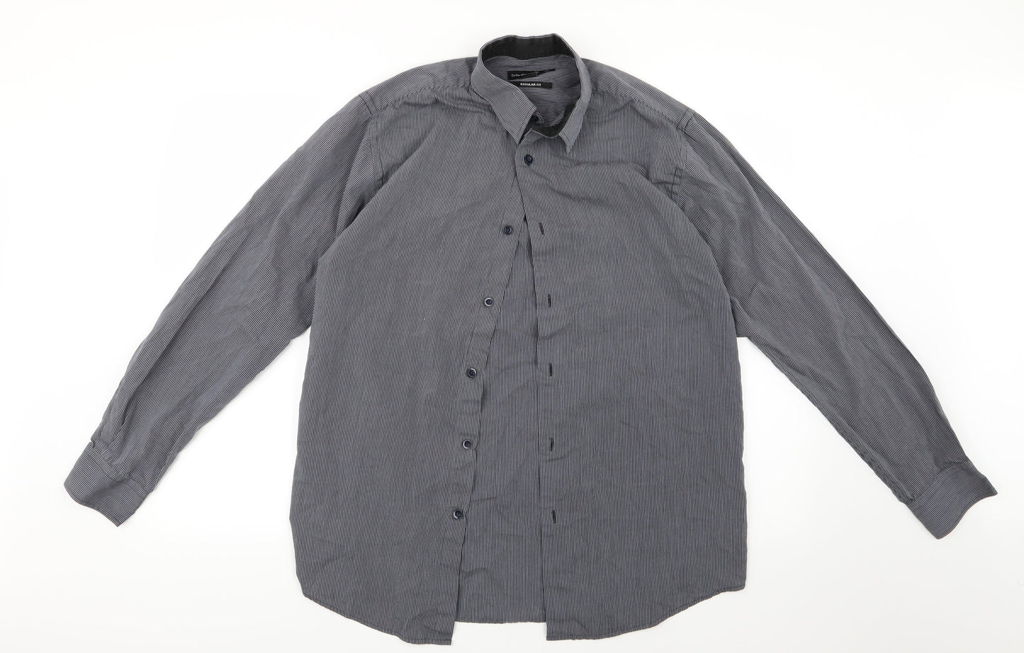 Cedar Wood State Mens Grey Striped   Button-Up Size 15