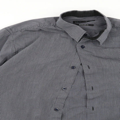 Cedar Wood State Mens Grey Striped   Button-Up Size 15