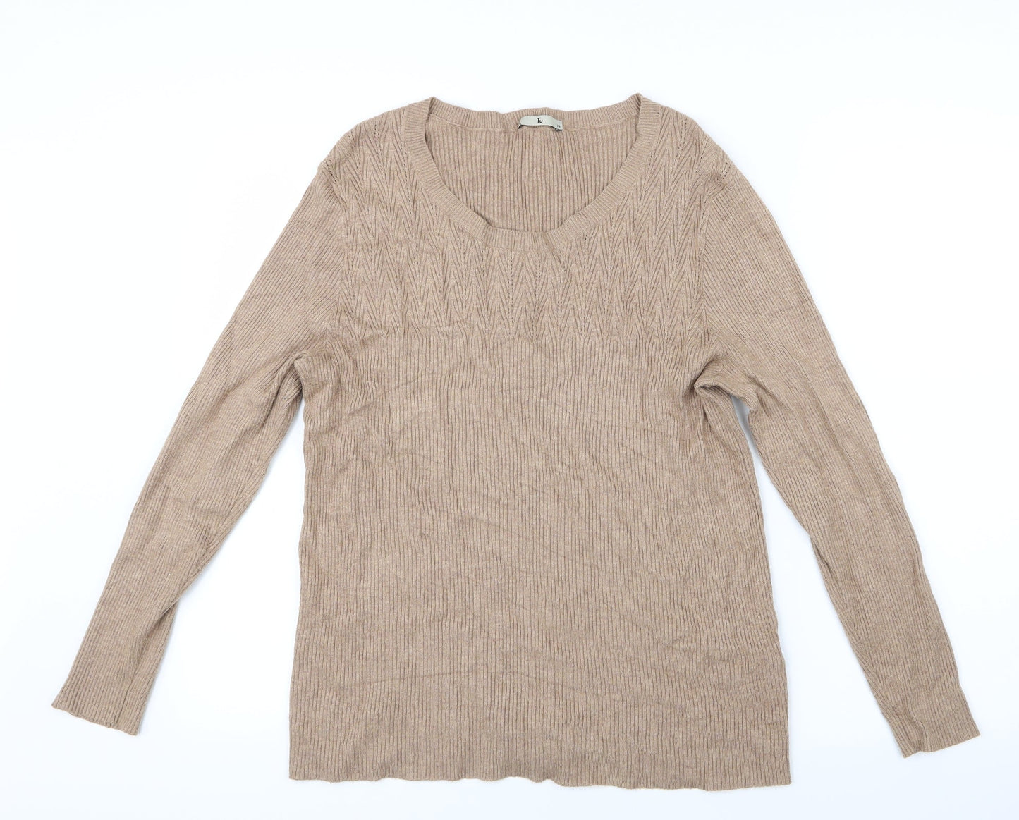 TU Womens Beige  Knit Pullover Jumper Size 18