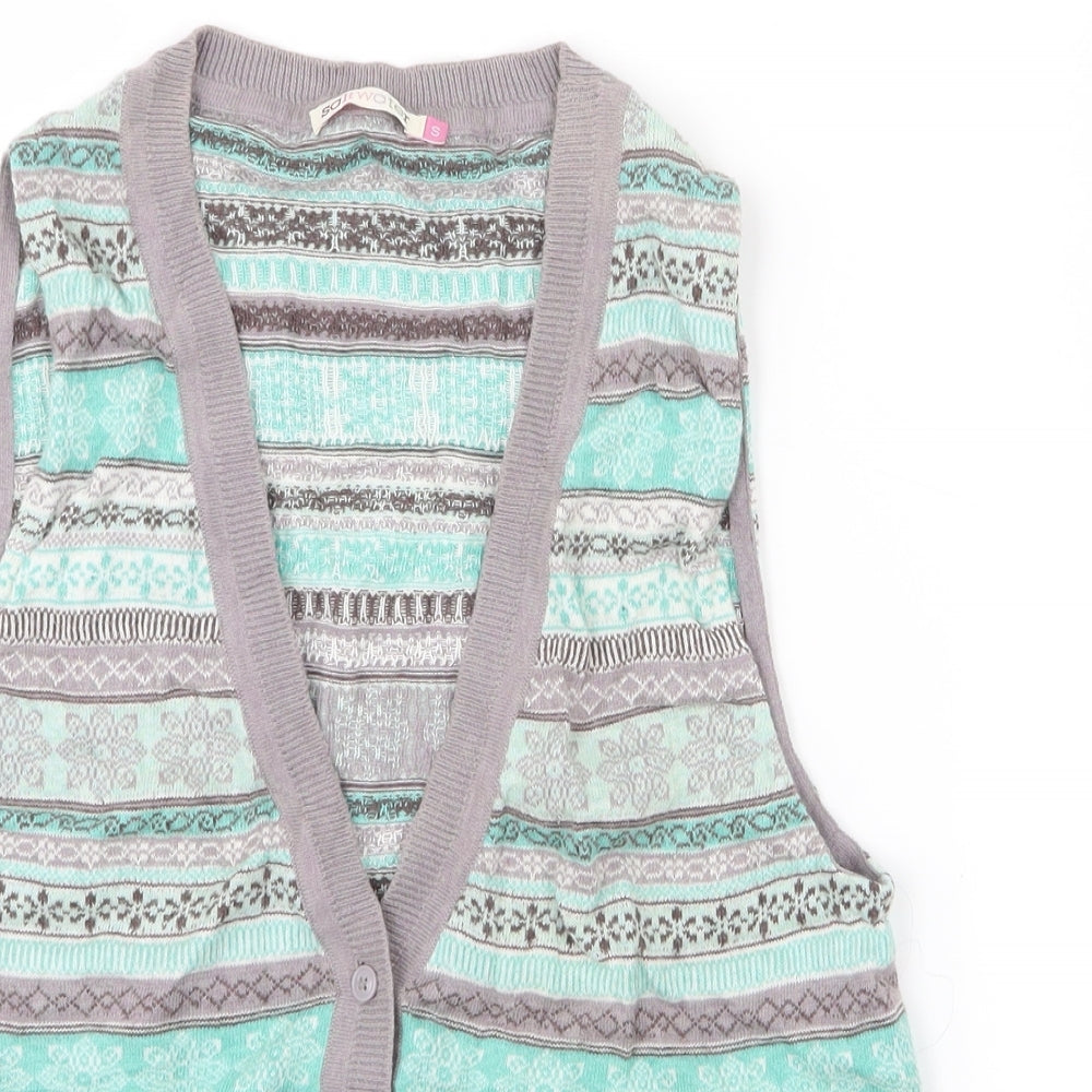 Salt Water Womens Green Geometric Knit Cardigan Jumper Size S  - Christmas