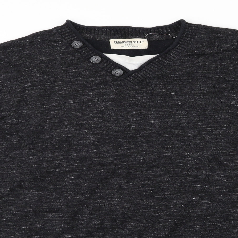 Cedar Wood State Mens Black  Knit Pullover Jumper Size L