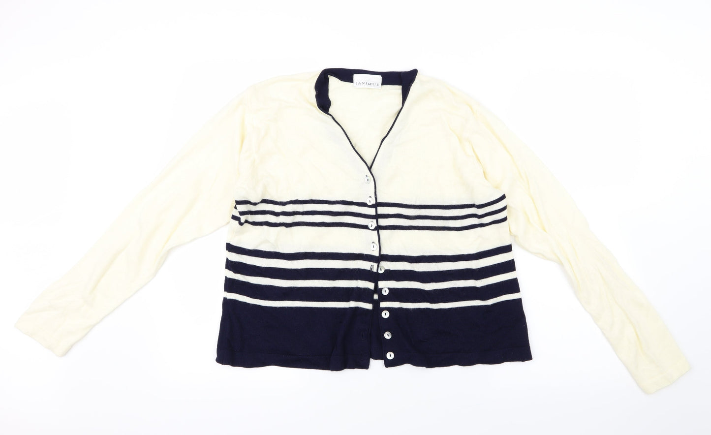Janique Womens Blue Striped Knit Cardigan Jumper Size L