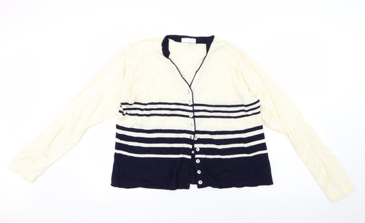 Janique Womens Blue Striped Knit Cardigan Jumper Size L