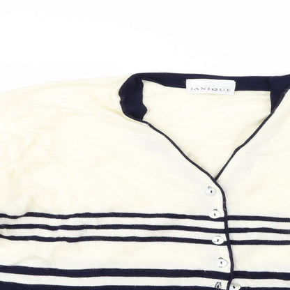 Janique Womens Blue Striped Knit Cardigan Jumper Size L