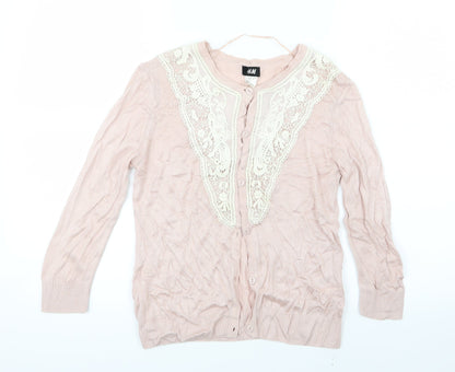 H&M Womens Pink  Knit Cardigan Jumper Size 6  - Lace Detail