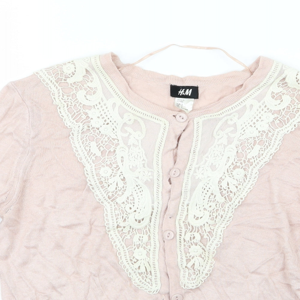 H&M Womens Pink  Knit Cardigan Jumper Size 6  - Lace Detail