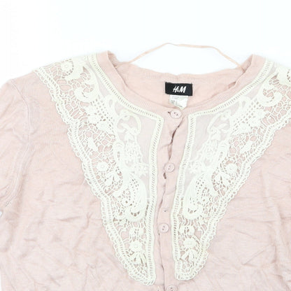 H&M Womens Pink  Knit Cardigan Jumper Size 6  - Lace Detail