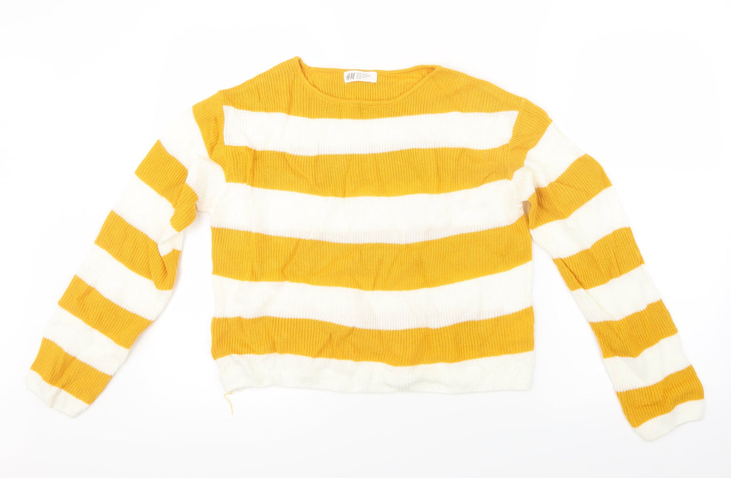 H&M Girls Yellow Striped Knit Pullover Jumper Size 15 Years