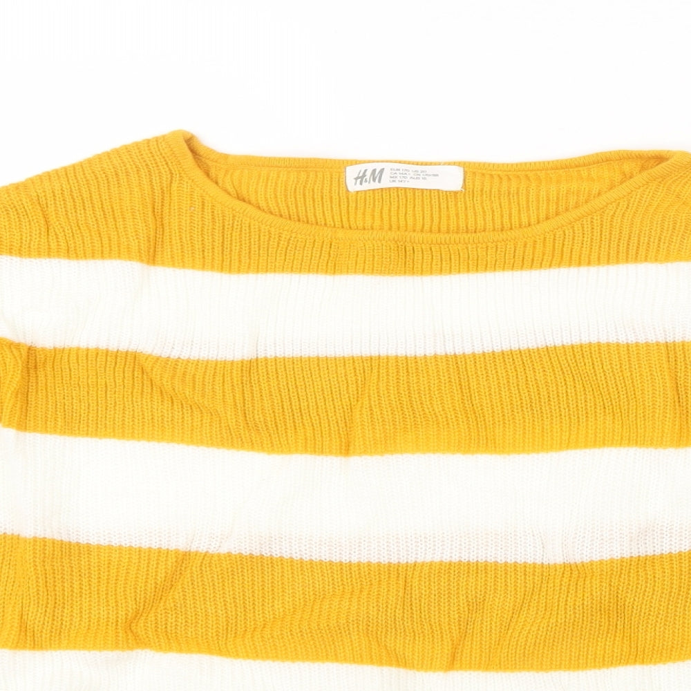 H&M Girls Yellow Striped Knit Pullover Jumper Size 15 Years