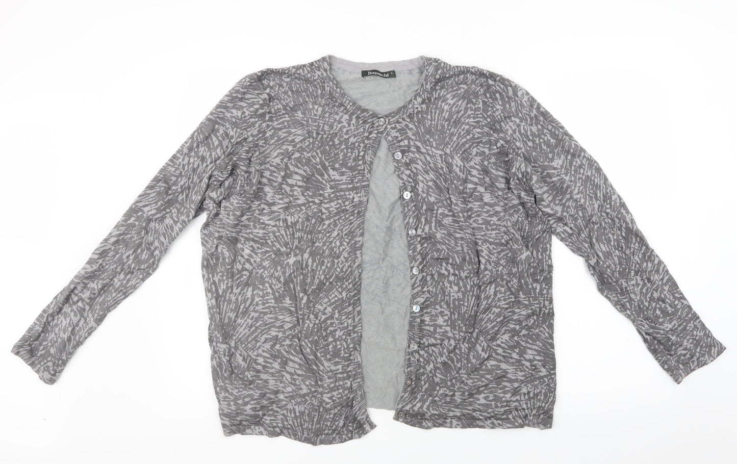 Bonmarché Womens Grey Geometric Knit Cardigan Jumper Size L