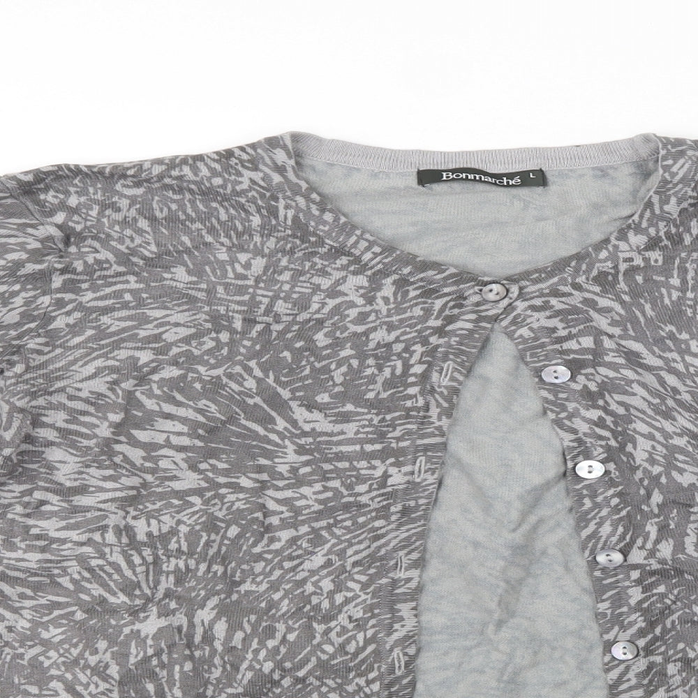 Bonmarché Womens Grey Geometric Knit Cardigan Jumper Size L