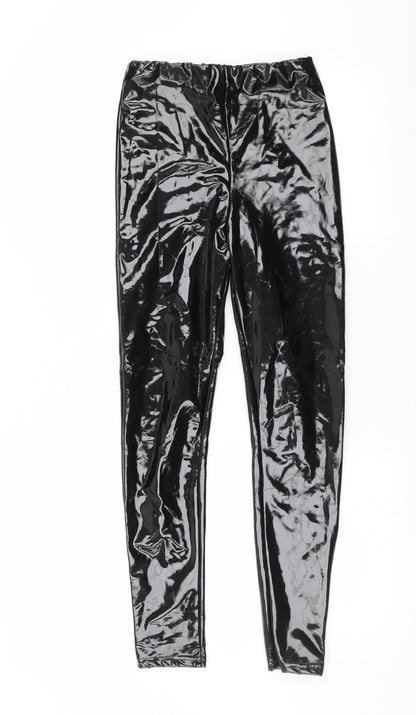 Rebellious Womens Black   Trousers  Size 8 L26 in - wet look