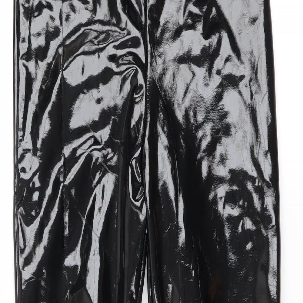 Rebellious Womens Black   Trousers  Size 8 L26 in - wet look