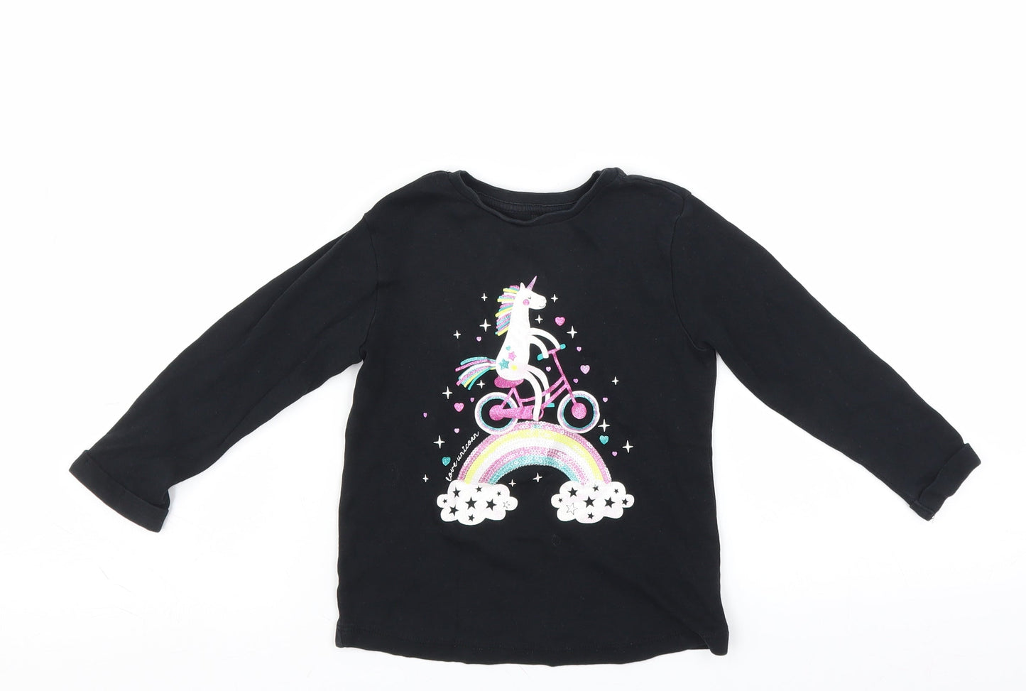 George Girls Black   Basic T-Shirt Size 18-24 Months  - unicorn rainbow