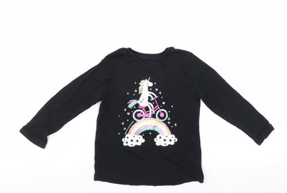 George Girls Black   Basic T-Shirt Size 18-24 Months  - unicorn rainbow