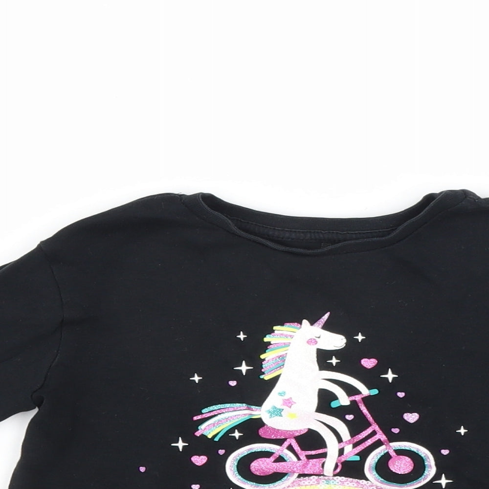 George Girls Black   Basic T-Shirt Size 18-24 Months  - unicorn rainbow