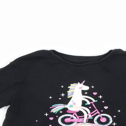 George Girls Black   Basic T-Shirt Size 18-24 Months  - unicorn rainbow